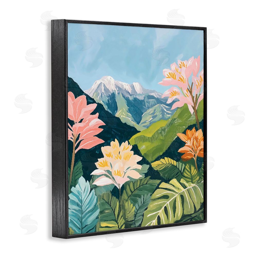 The Prints Vibe Tropical Mountain Landscape Black Framed Giclee Wall Art Print