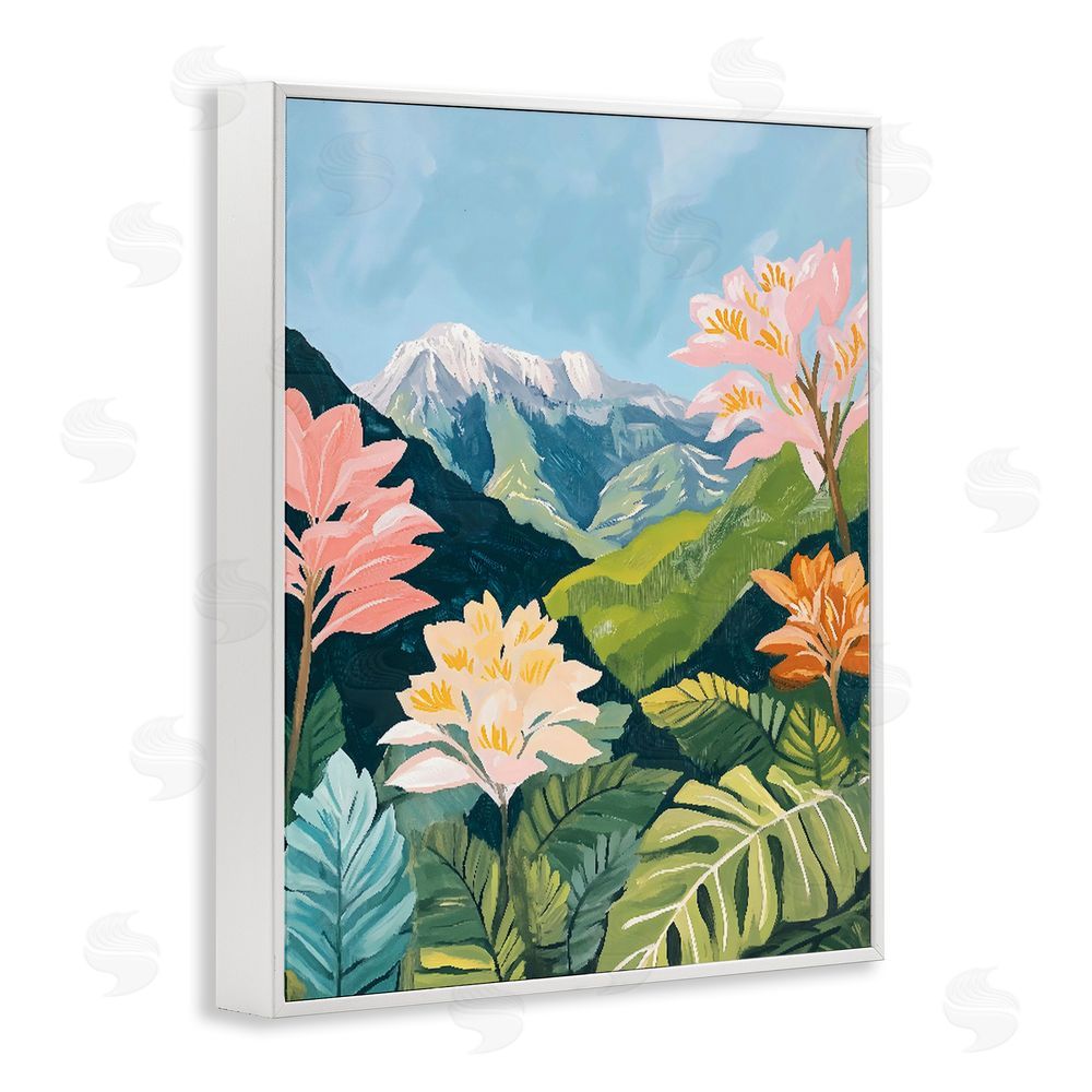 The Prints Vibe Tropical Mountain Landscape White Framed Giclee Wall Art Print