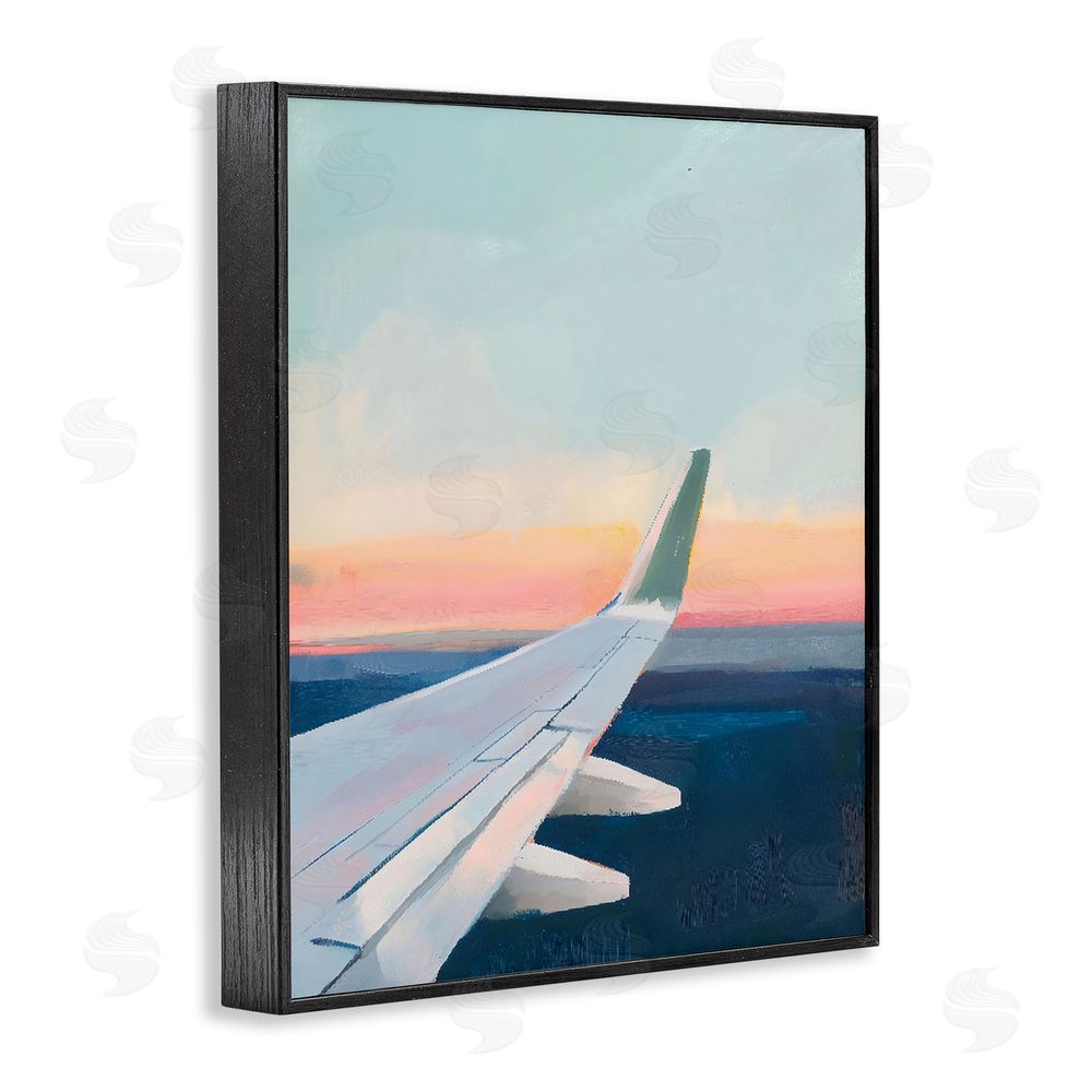 The Prints Vibe Airplane Wing Sunset Black Framed Giclee Wall Art Print