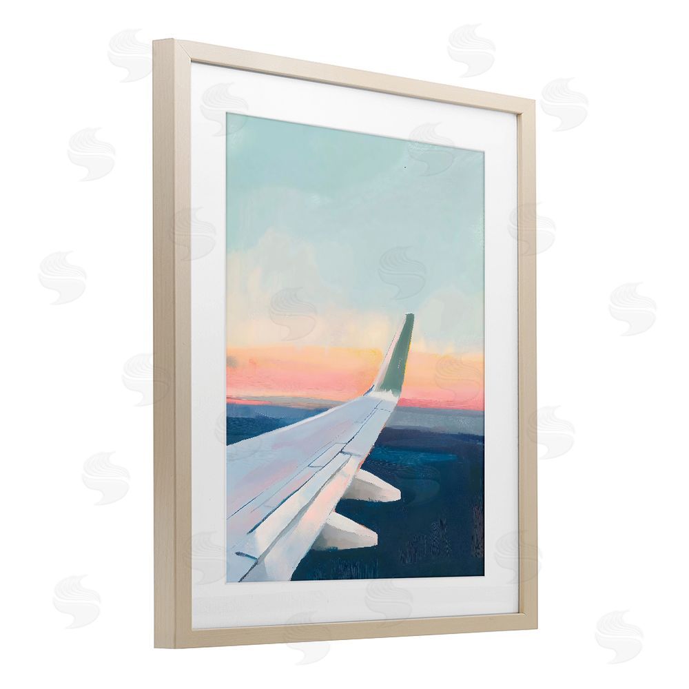 The Prints Vibe Airplane Wing Sunset Brown Framed Print Under Glass with Matting Wall Art