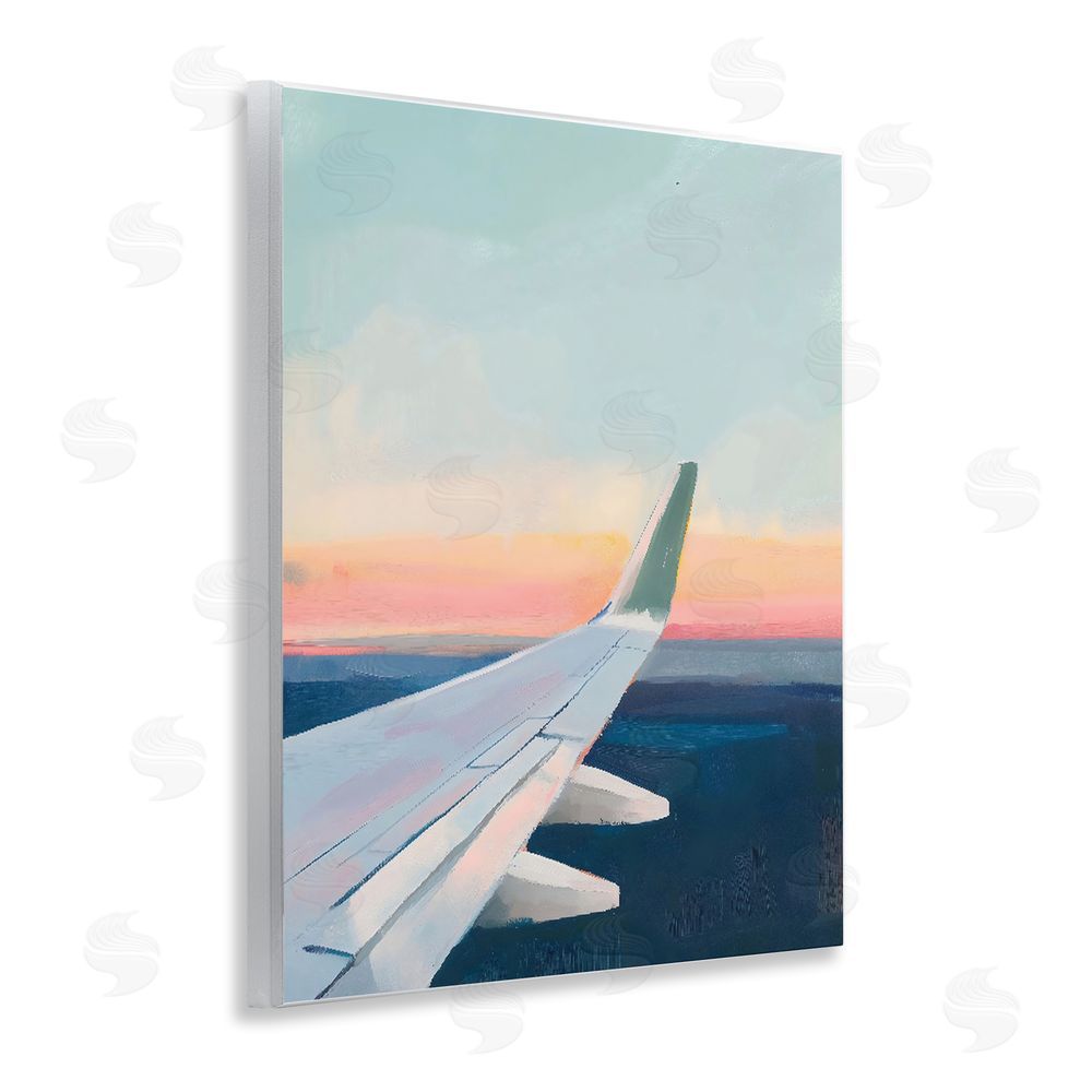 The Prints Vibe Airplane Wing Sunset Wall Plaque Art Print with White Foil Wrap