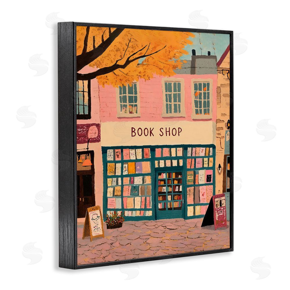 The Prints Vibe Fall Book Shop Facade Black Framed Giclee Wall Art