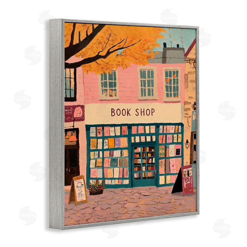 The Prints Vibe Fall Book Shop Facade Gray Framed Giclee Wall Art