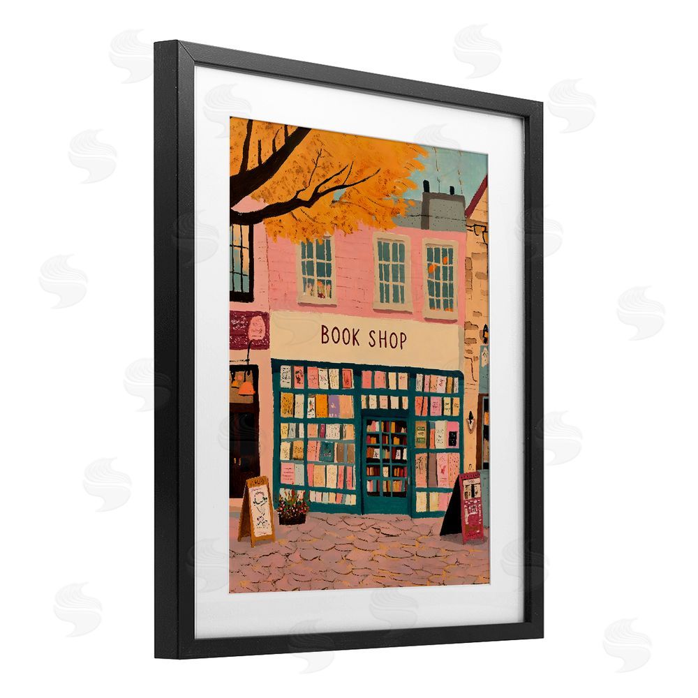 The Prints Vibe Fall Book Shop Facade Black Framed Print Under Glass Wall Art