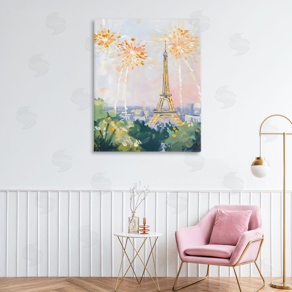 The Prints Vibe Fireworks in Paris Stretched Canvas Wall Art in Room