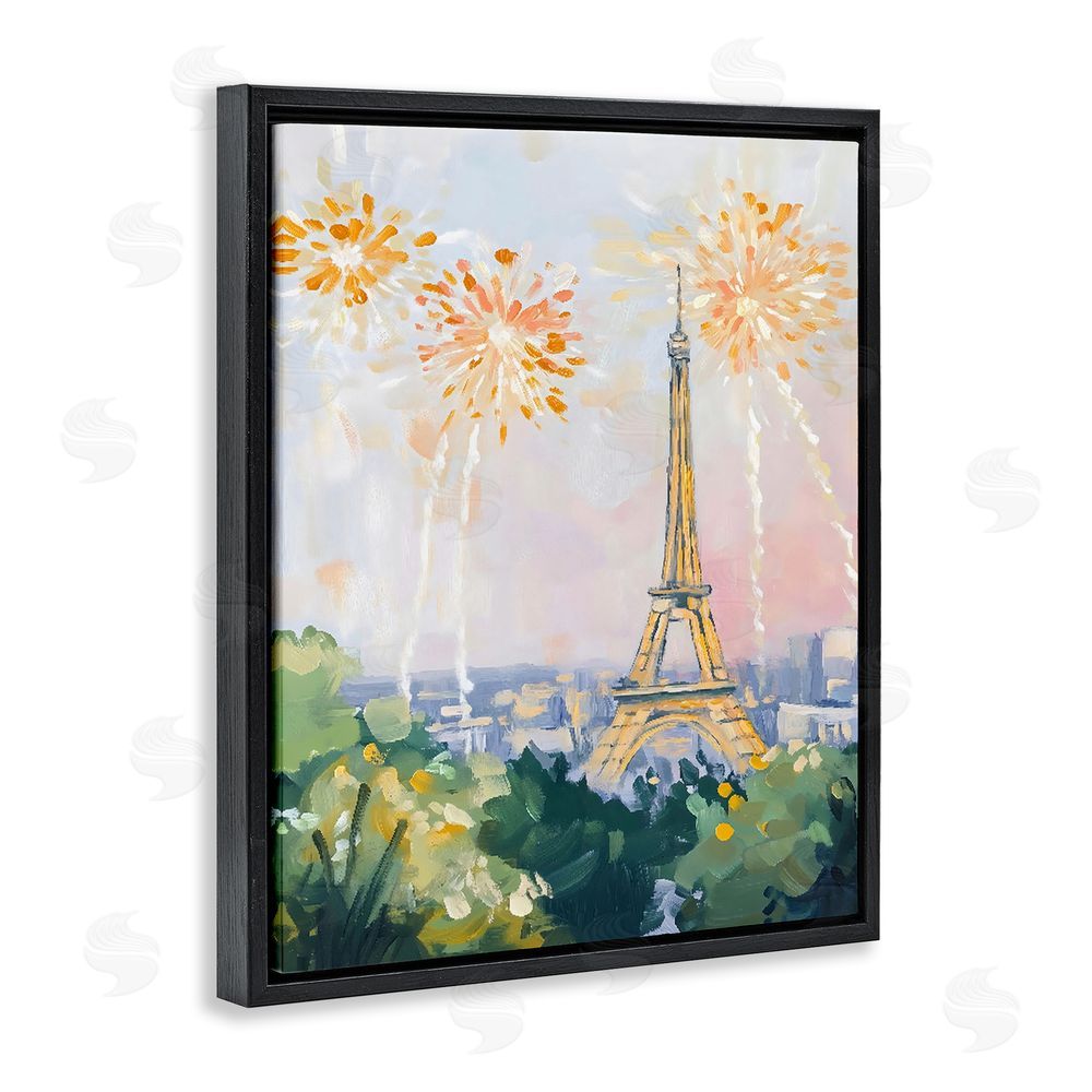 The Prints Vibe Fireworks in Paris Black Floating Framed Canvas Wall Art