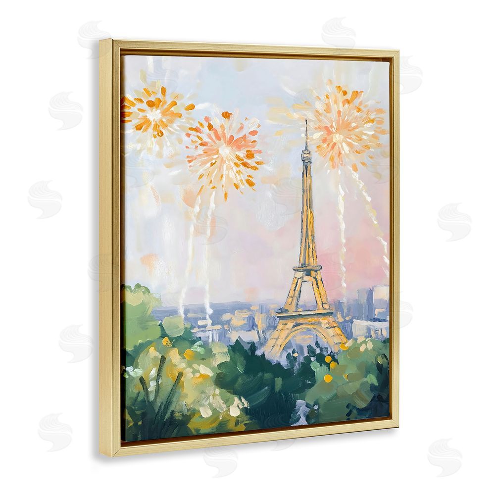 The Prints Vibe Fireworks in Paris Gold Floating Framed Canvas Wall Art