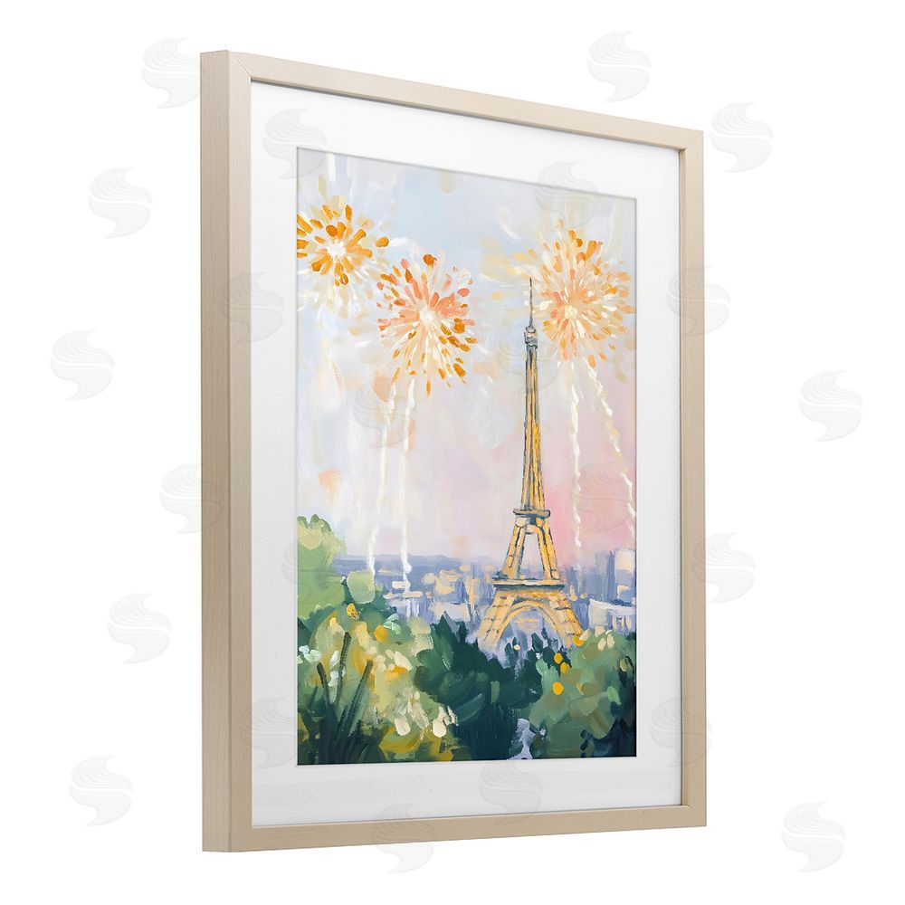 The Prints Vibe Fireworks in Paris Brown Framed Print Under Glass Wall Art