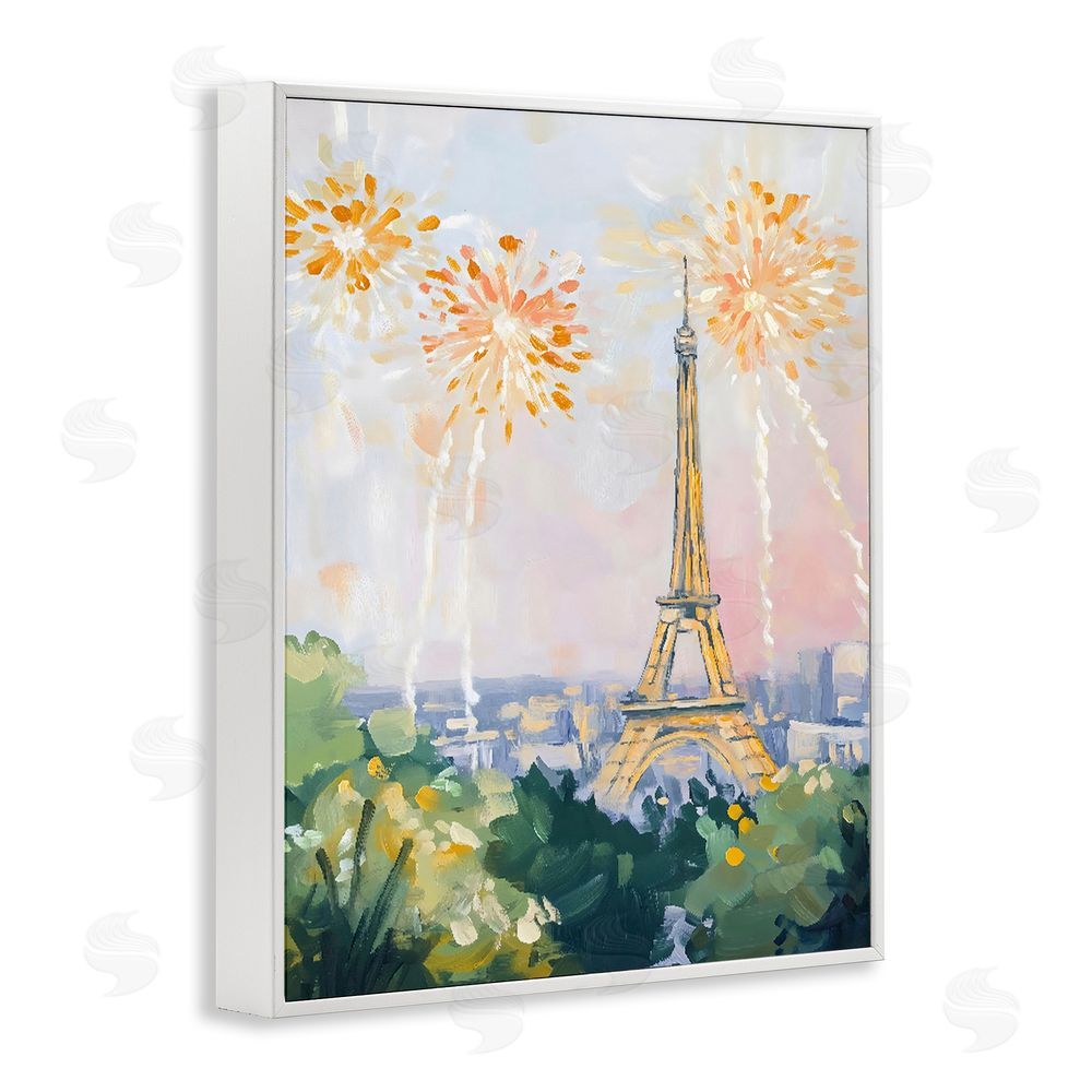 The Prints Vibe Fireworks in Paris White Framed Giclee Wall Art
