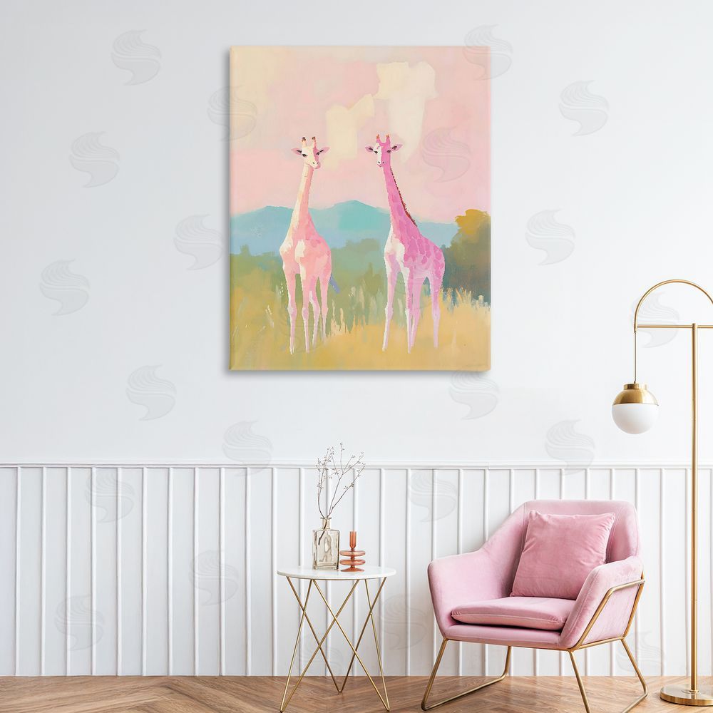 The Prints Vibe Pink Giraffes on Savanna Stretched Canvas Wall Art in Room