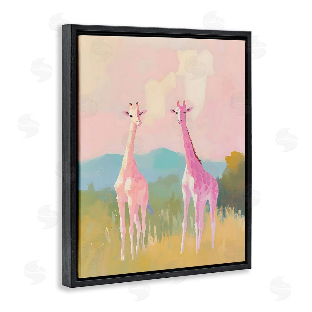 The Prints Vibe Pink Giraffes on Savanna Black Floating Framed Canvas Wall Art