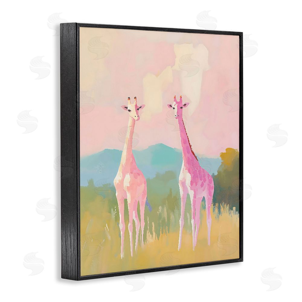 The Prints Vibe Pink Giraffes on Savanna Black Framed Giclee Wall Art
