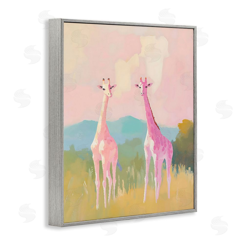 The Prints Vibe Pink Giraffes on Savanna Gray Framed Giclee Wall Art