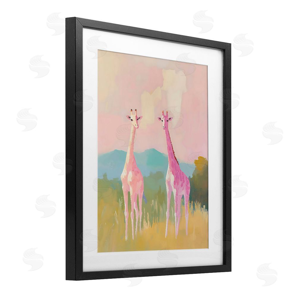 The Prints Vibe Pink Giraffes on Savanna Black Framed Print Under Glass Wall Art