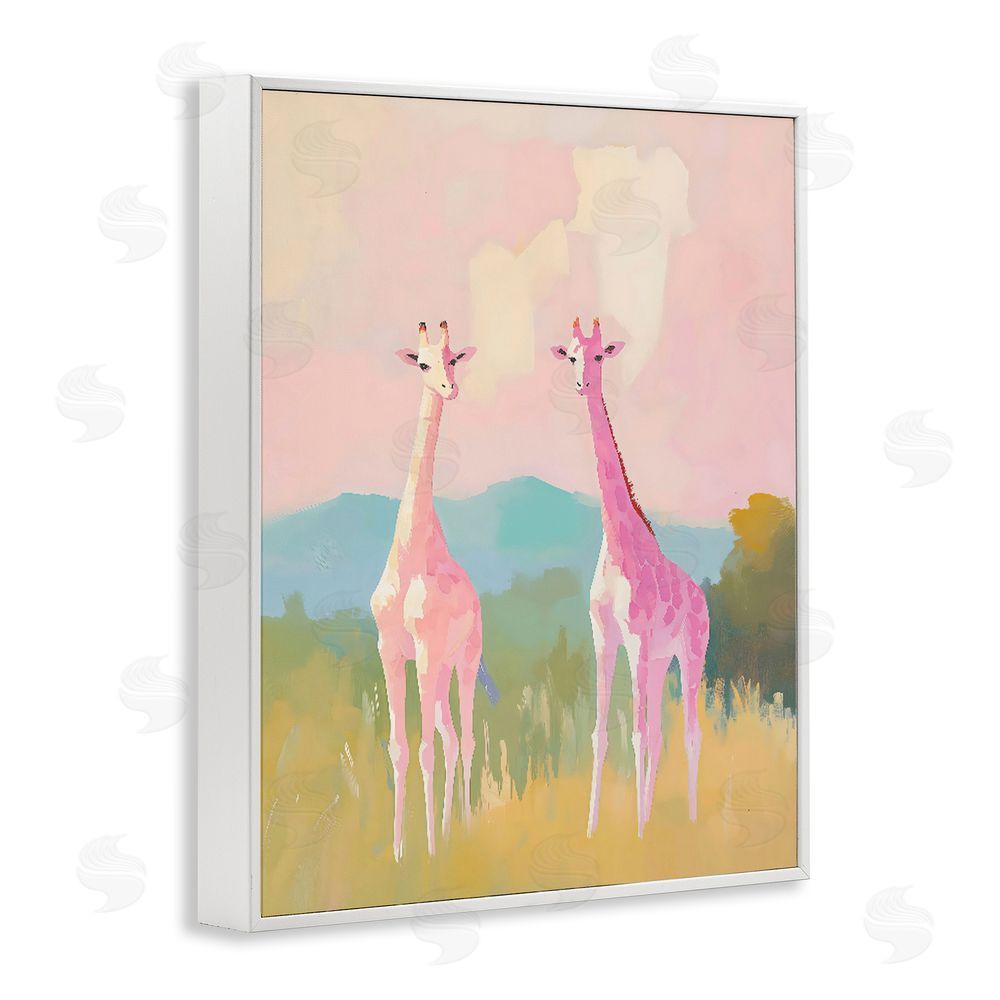 The Prints Vibe Pink Giraffes on Savanna White Framed Giclee Wall Art