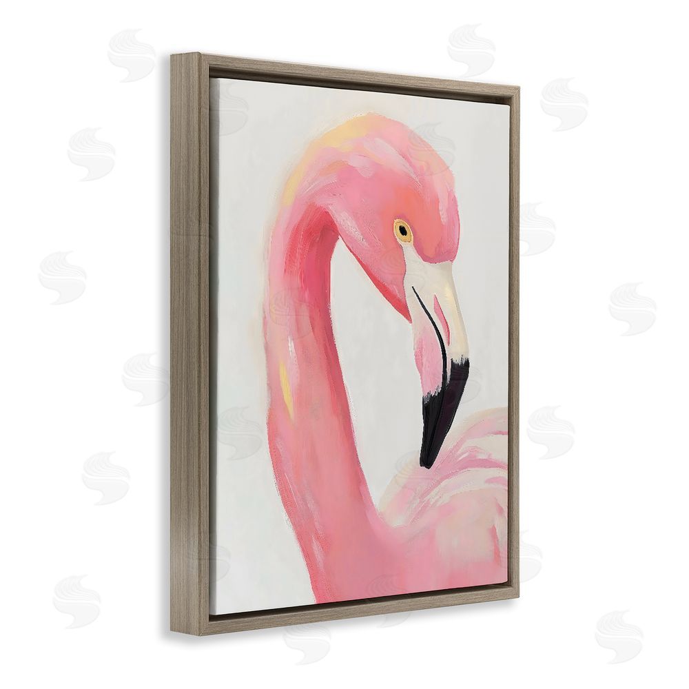 The Prints Vibe Serene Pink Flamingo Portrait Brown Floating Framed Canvas Wall Art Print