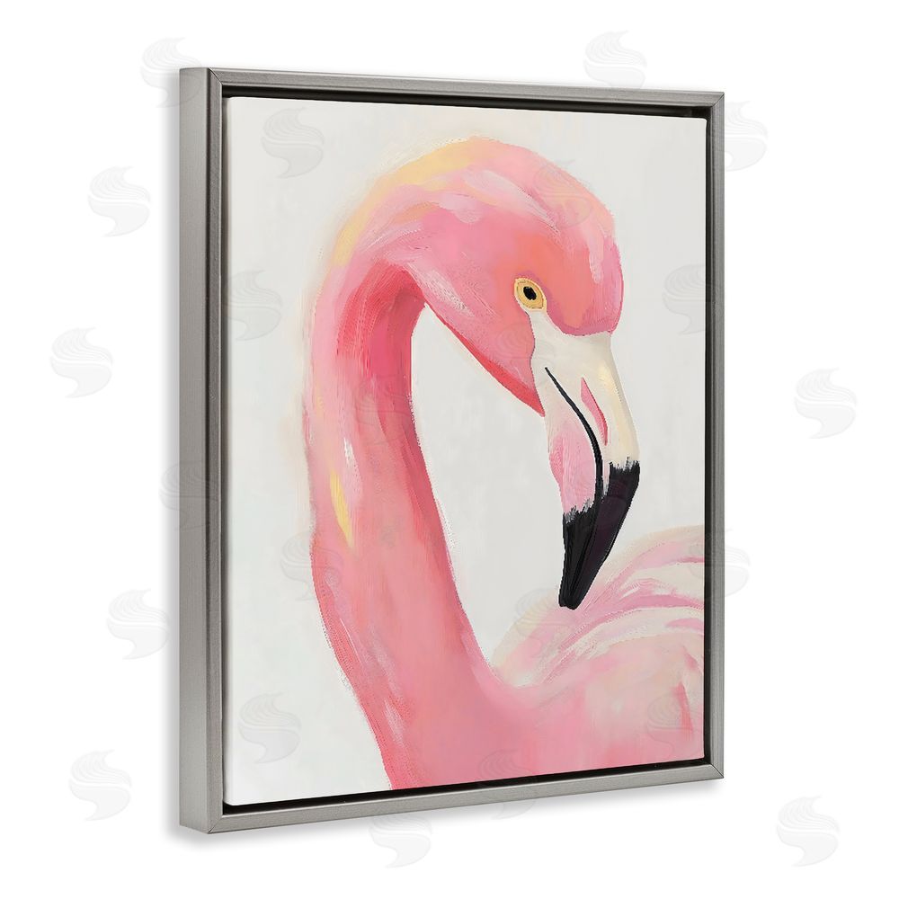 The Prints Vibe Serene Pink Flamingo Portrait Gray Floating Framed Canvas Wall Art Print