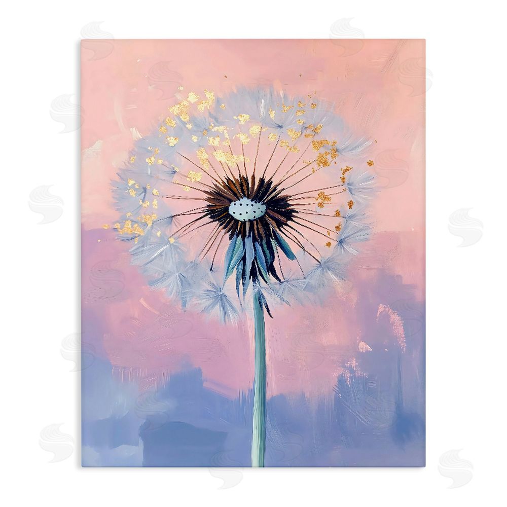 The Prints Vibe Pastel Dandelion with Gold Seeds Stretched Canvas Wall Art