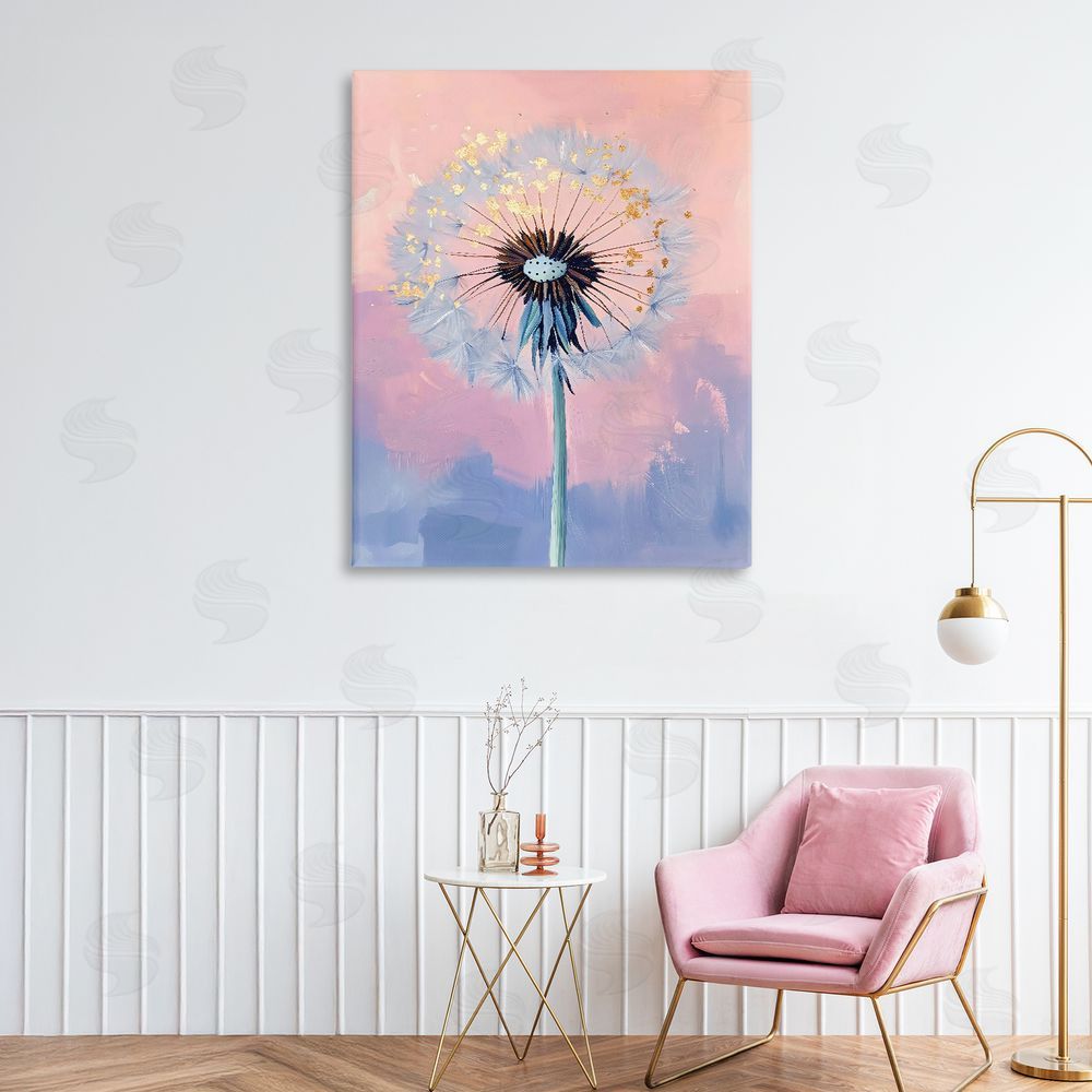 The Prints Vibe Pastel Dandelion with Gold Seeds Stretched Canvas Wall Art in Room