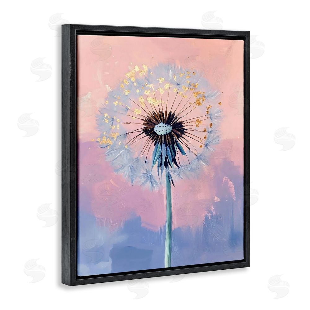The Prints Vibe Pastel Dandelion with Gold Seeds Black Floating Framed Canvas Wall Art