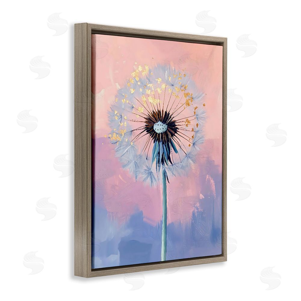The Prints Vibe Pastel Dandelion with Gold Seeds Brown Floating Framed Canvas Wall Art