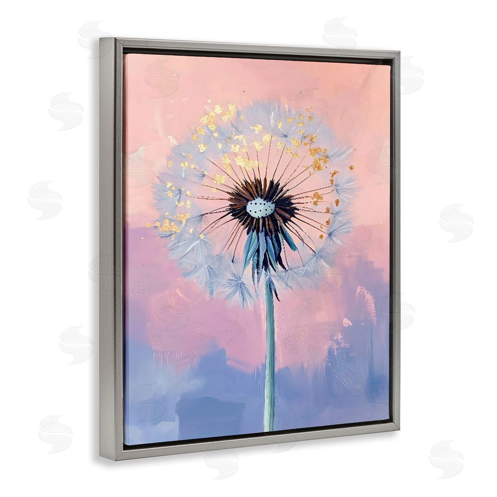 The Prints Vibe Pastel Dandelion with Gold Seeds Gray Floating Framed Canvas Wall Art