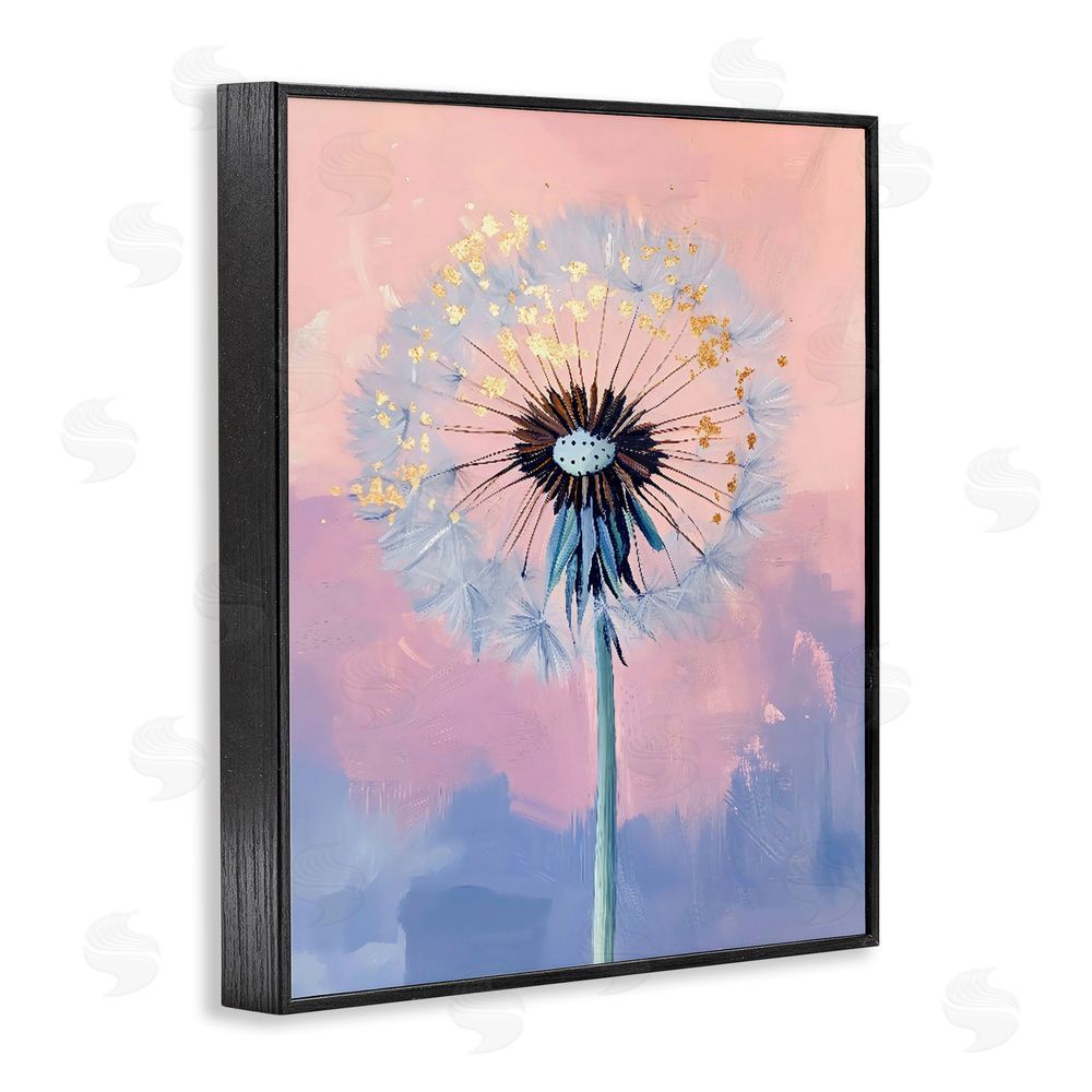 The Prints Vibe Pastel Dandelion with Gold Seeds Black Framed Giclee Wall Art