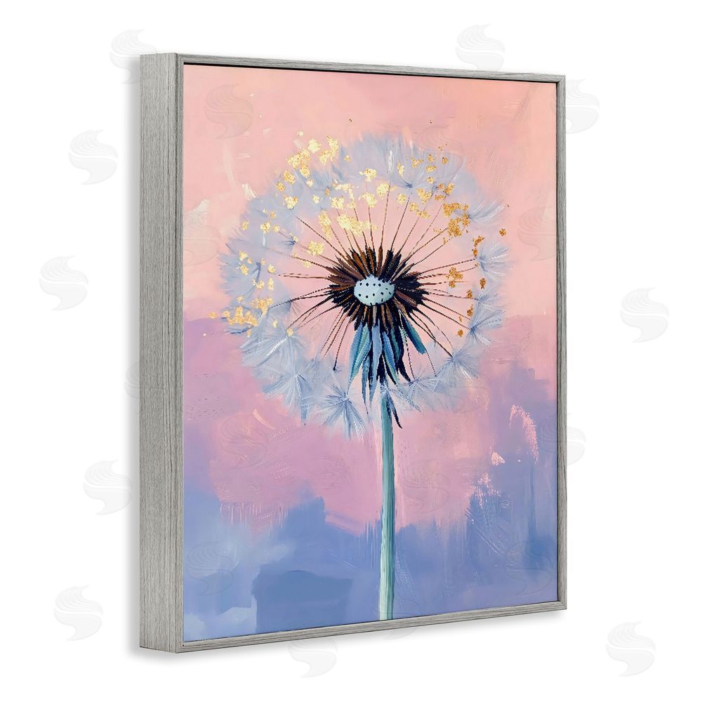 The Prints Vibe Pastel Dandelion with Gold Seeds Gray Framed Giclee Wall Art