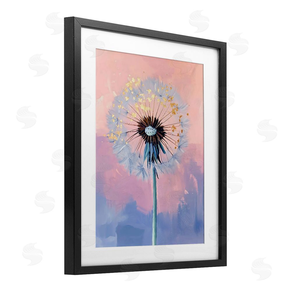 The Prints Vibe Pastel Dandelion with Gold Seeds Black Framed Print Under Glass Wall Art