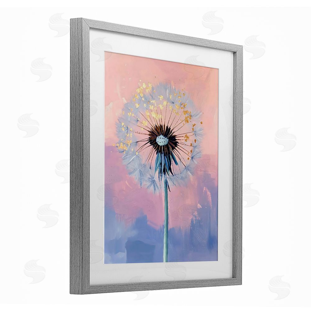 The Prints Vibe Pastel Dandelion with Gold Seeds Gray Framed Print Under Glass Wall Art
