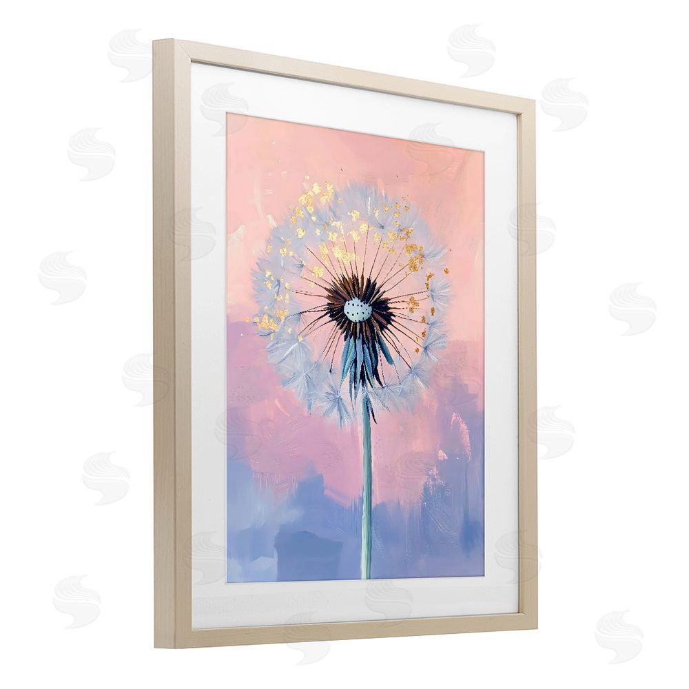 The Prints Vibe Pastel Dandelion with Gold Seeds Brown Framed Print Under Glass Wall Art