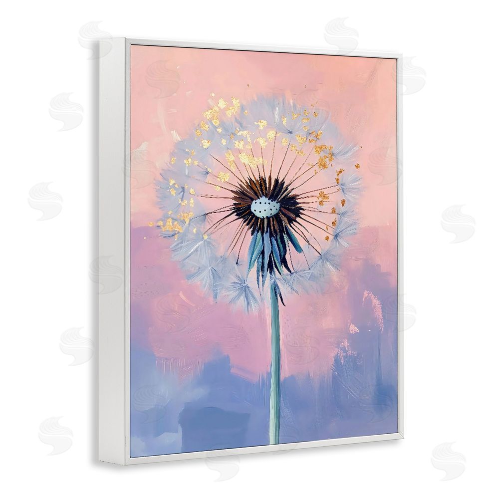 The Prints Vibe Pastel Dandelion with Gold Seeds White Framed Giclee Wall Art