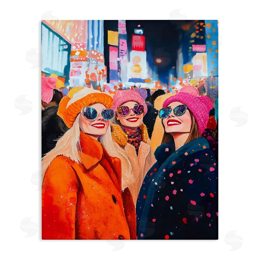 LSR Design Studio New Year's Girls in City Stretched Canvas Wall Art