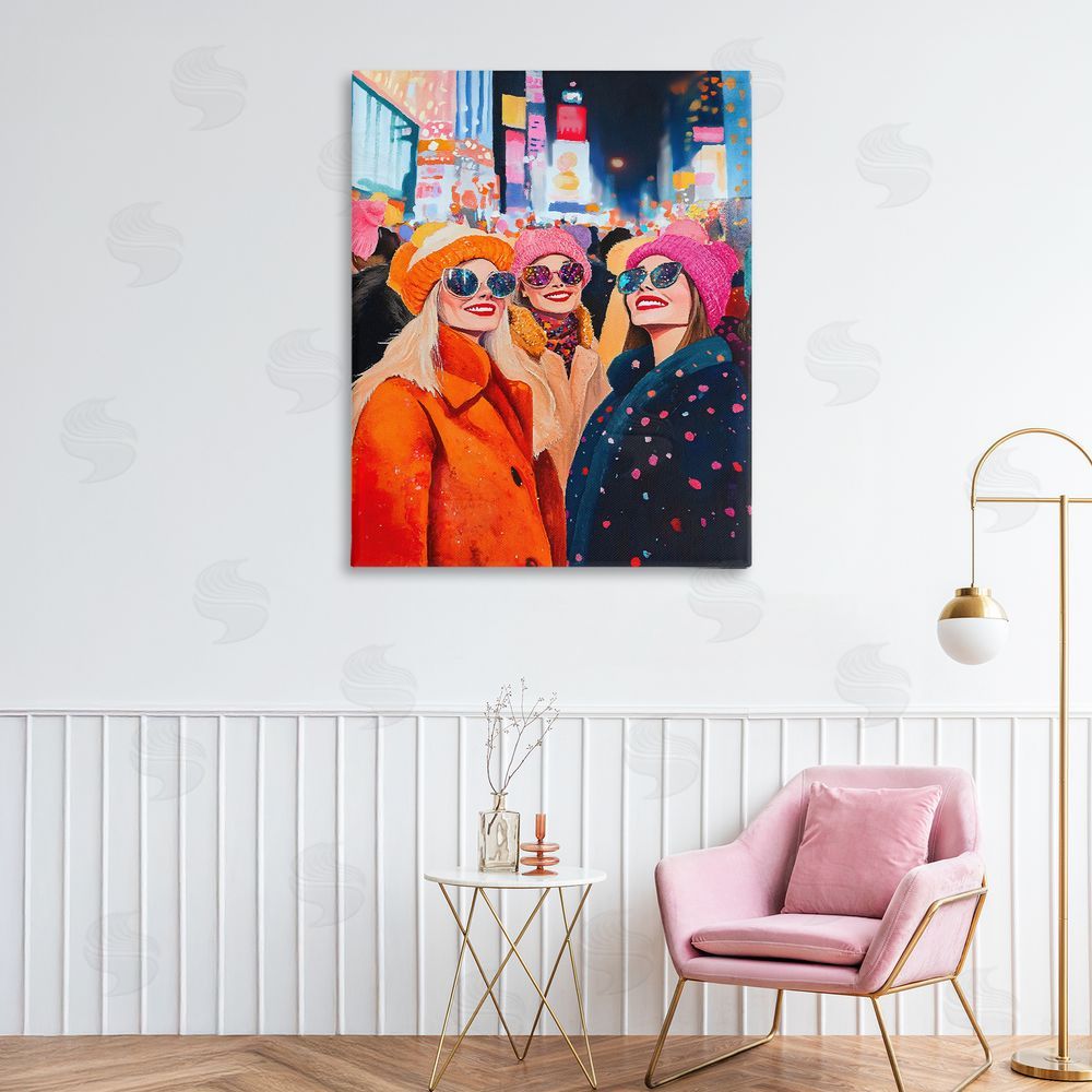 LSR Design Studio New Year's Girls in City Stretched Canvas Wall Art in Room