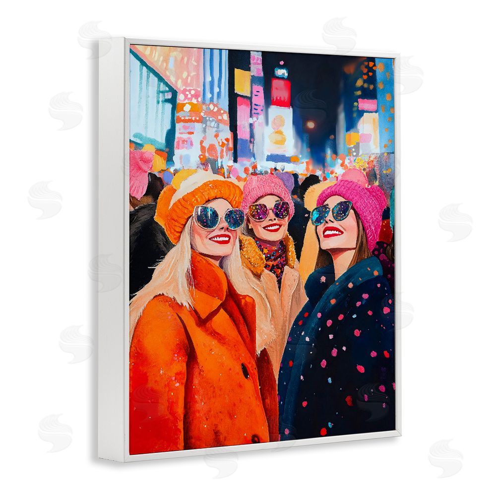 LSR Design Studio New Year's Girls in City White Framed Giclee Wall Art