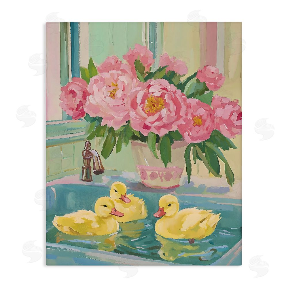 The Prints Vibe Ducks in Sink Bath Stretched Canvas Wall Art