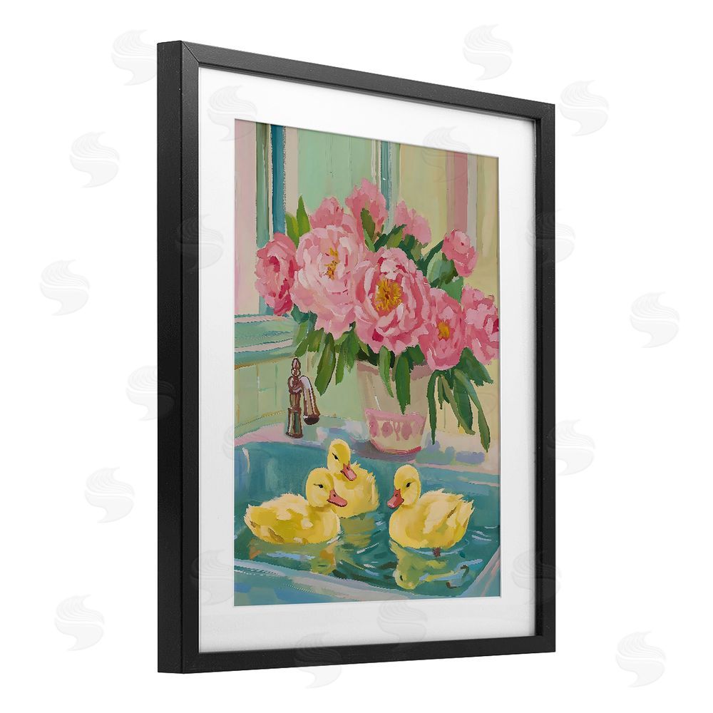 The Prints Vibe Ducks in Sink Bath Black Framed Print Under Glass Wall Art