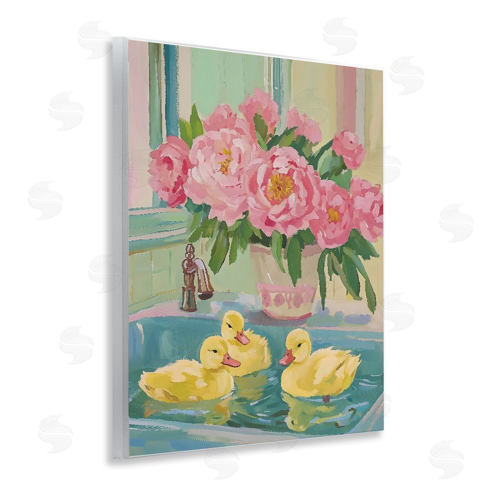 The Prints Vibe Ducks in Sink Bath Wall Plaque with Fixed Lithograph Print