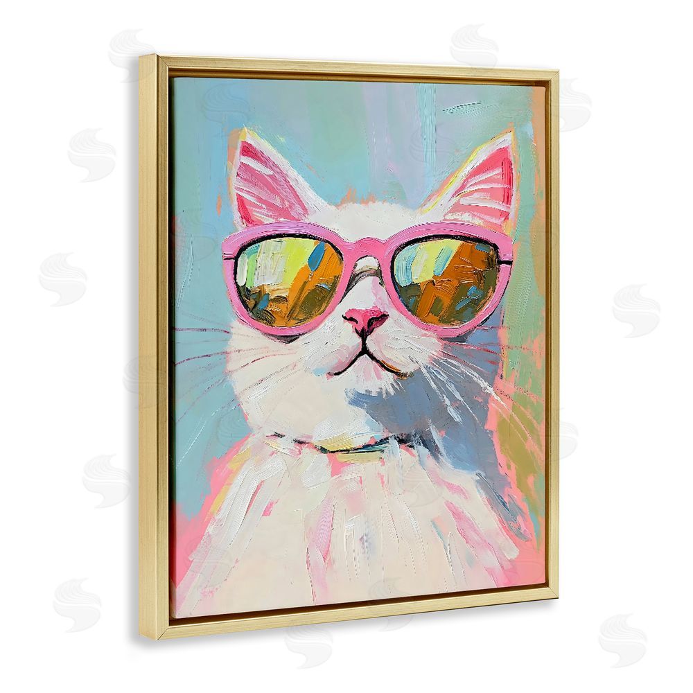 The Prints Vibe Cool Cat in Sunglasses Gold Floating Frame Canvas Wall Art Print