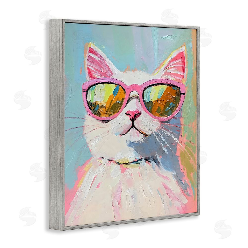 The Prints Vibe Cool Cat in Sunglasses Gray Framed Giclee Wall Art Print