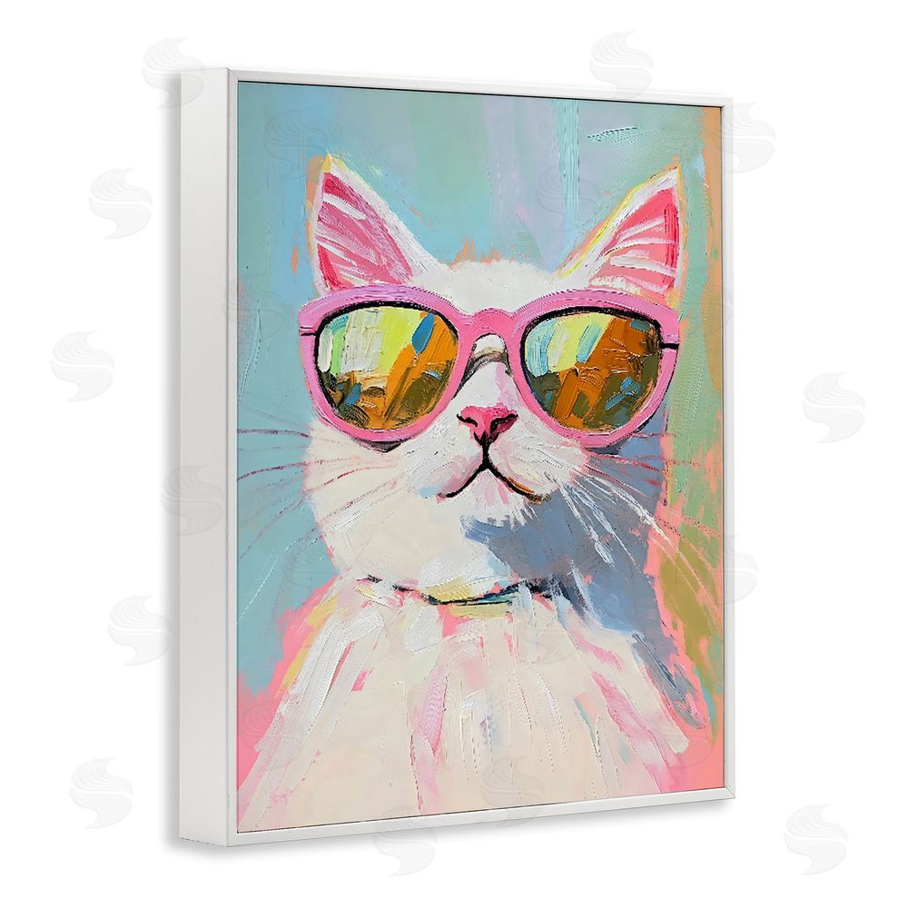 The Prints Vibe Cool Cat in Sunglasses White Framed Giclee Wall Art Print