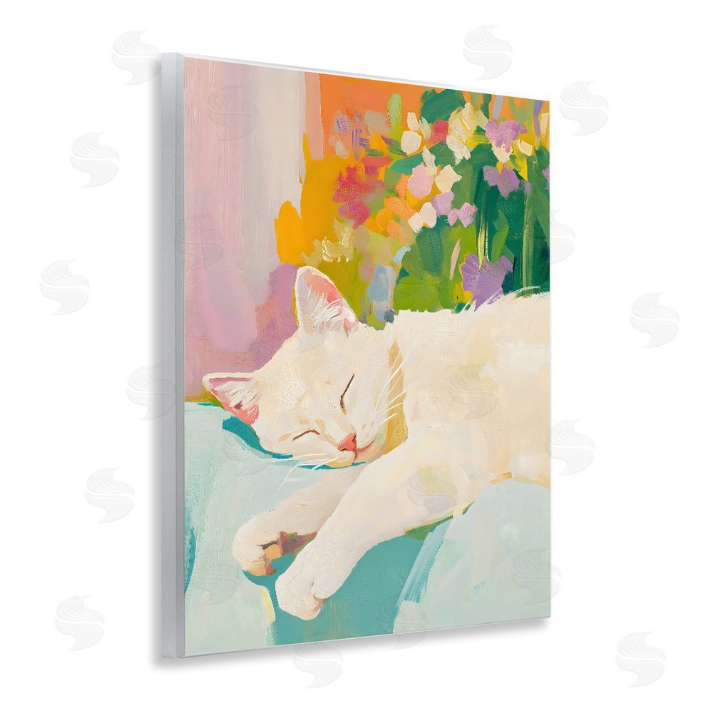 The Prints Vibe Sleeping Cat with Flowers Wall Plaque Printed Art