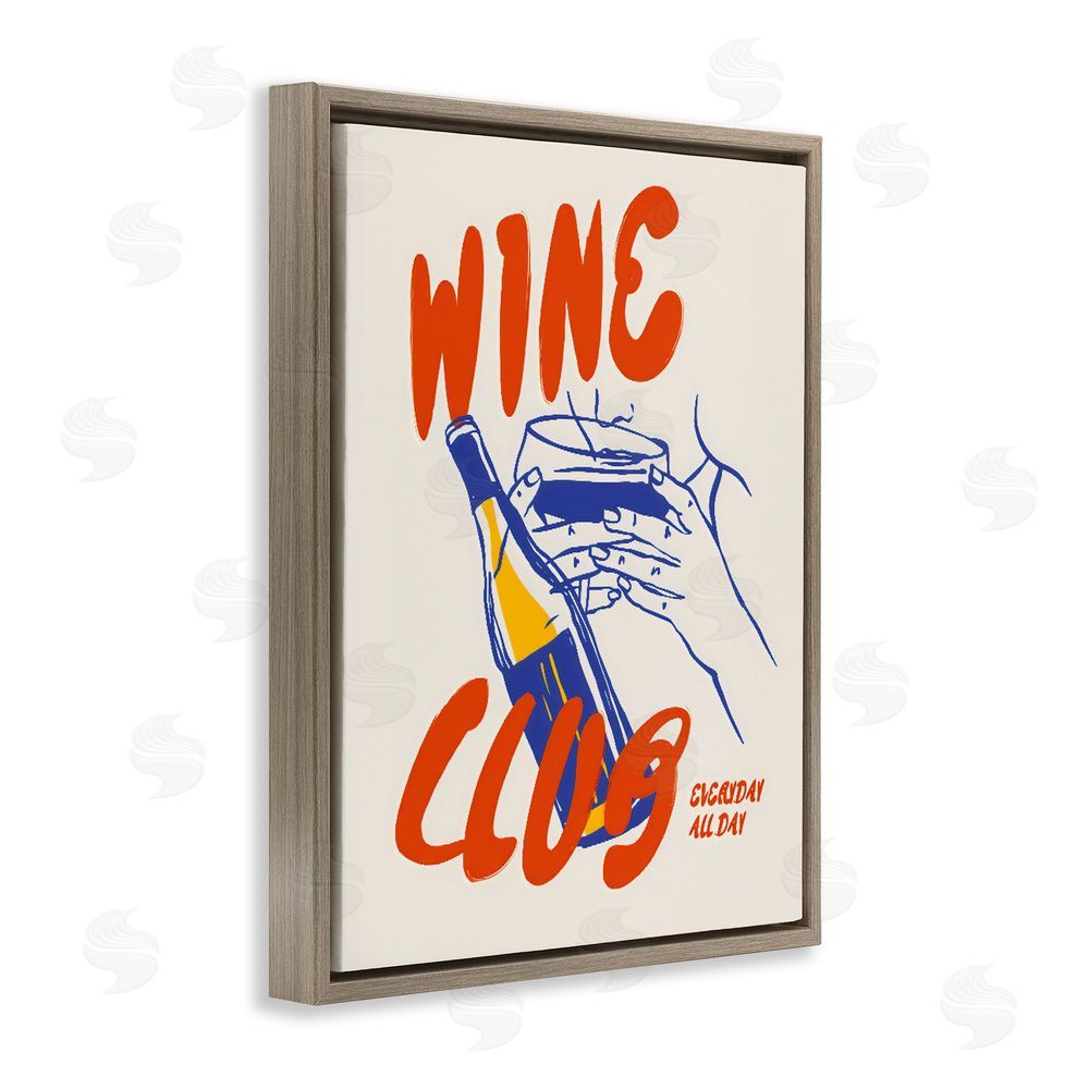 The Prints Vibe Wine Club Every Day Brown Floating Framed Canvas Wall Art Print