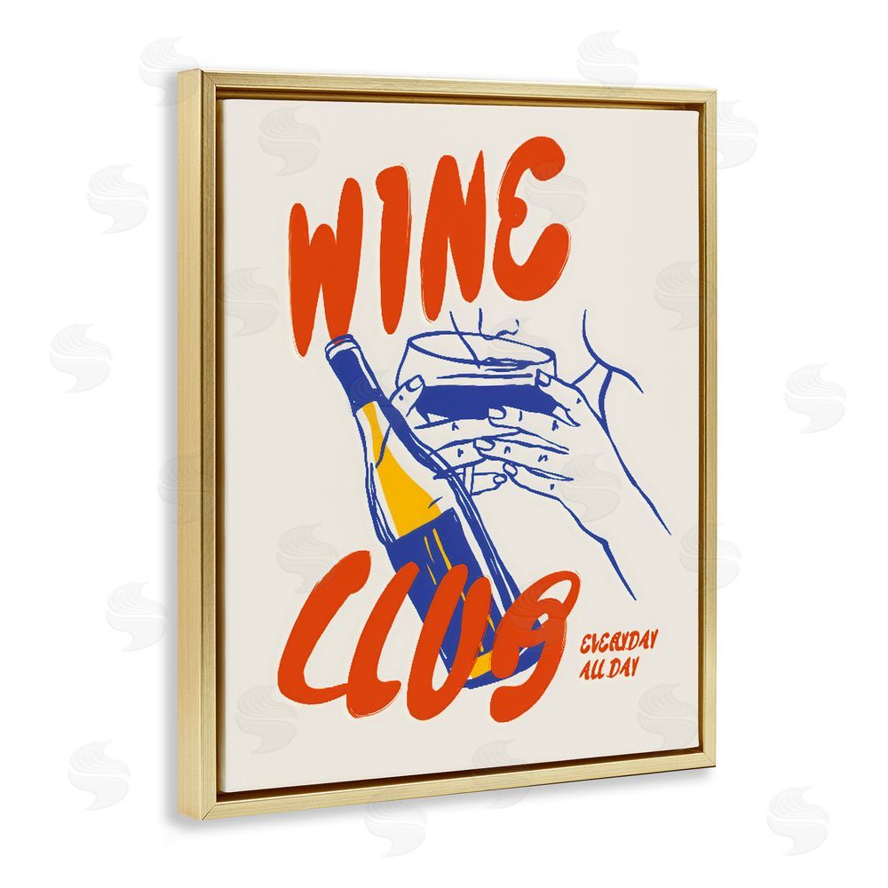 The Prints Vibe Wine Club Every Day Gold Floating Framed Canvas Wall Art Print