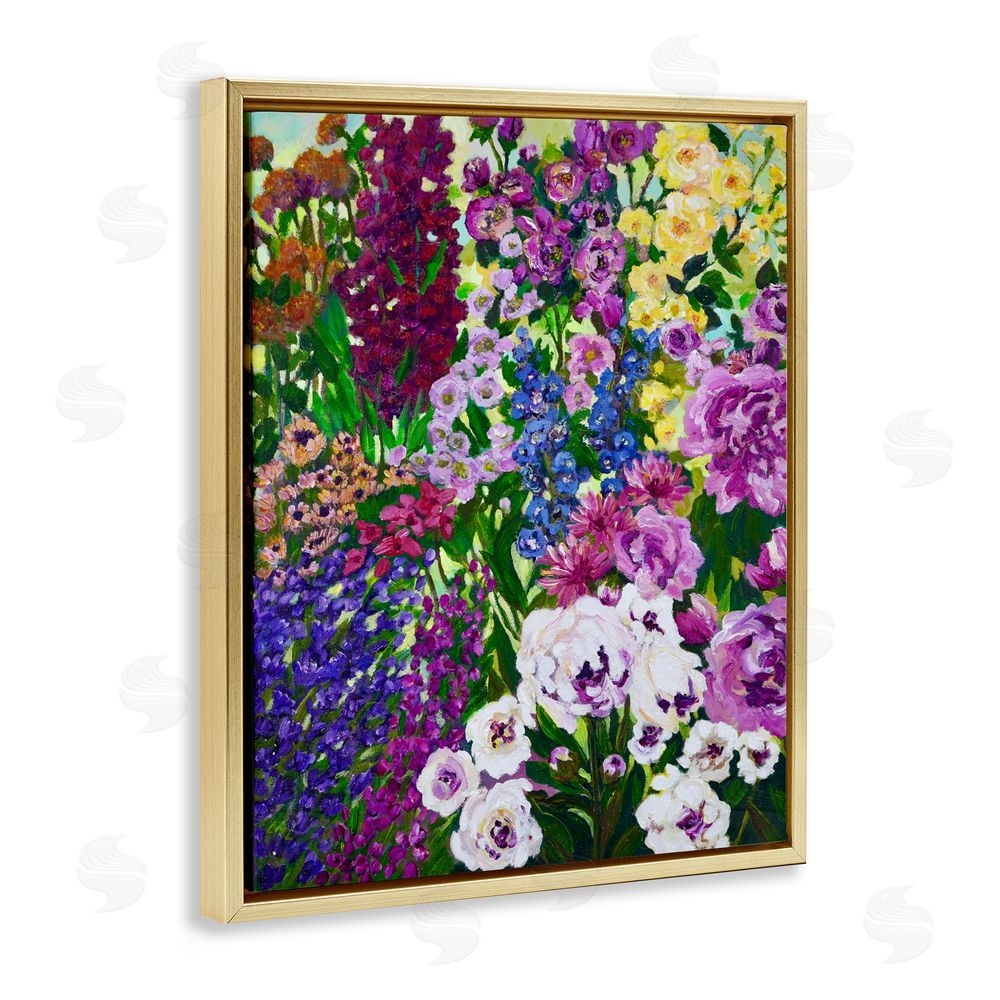 Lee Ann Zirbes Lush Greenhouse Garden Flowers Gold Floating Framed Canvas Wall Art
