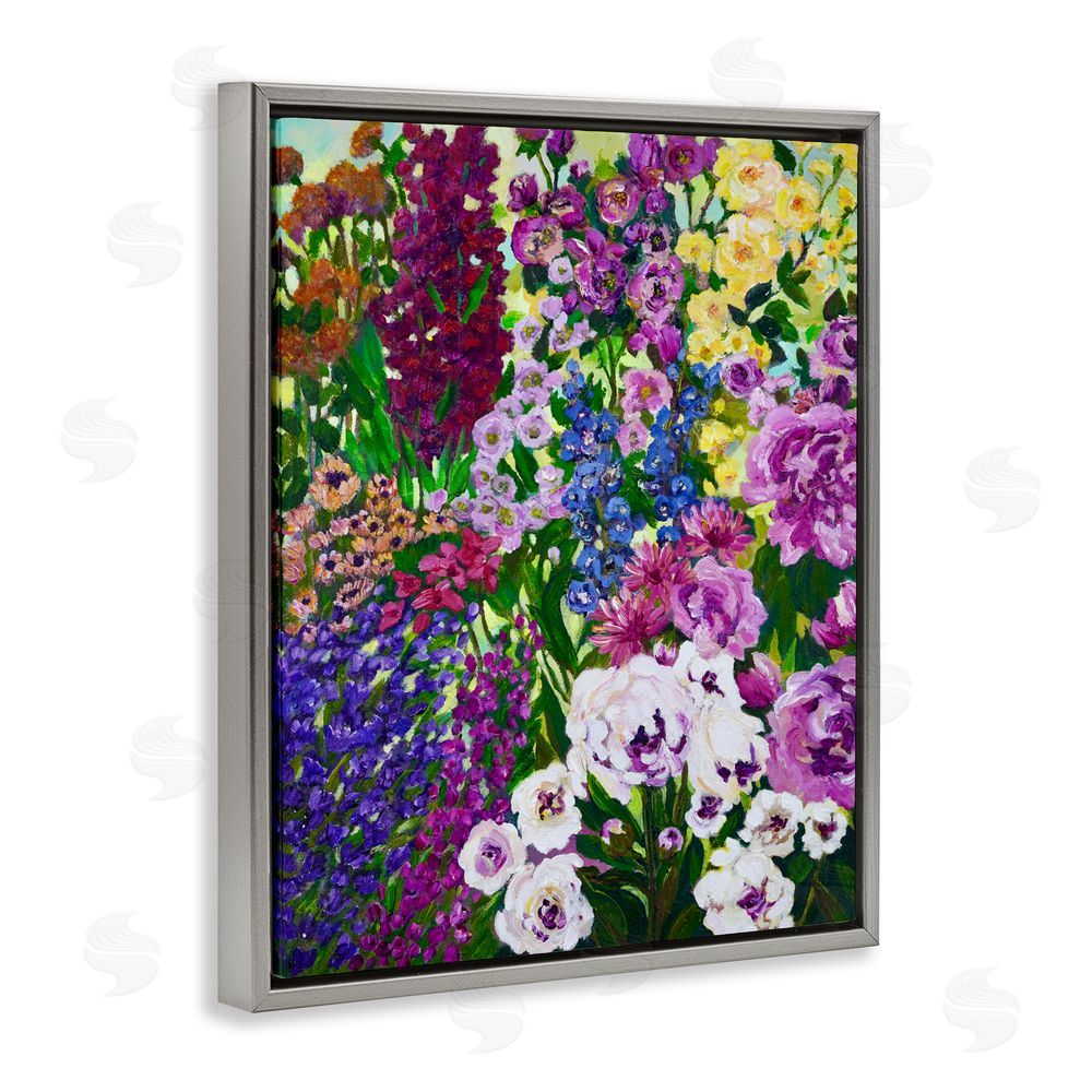 Lee Ann Zirbes Lush Greenhouse Garden Flowers Gray Floating Framed Canvas Wall Art