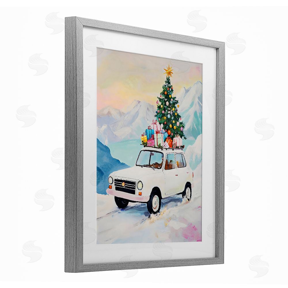 The Prints Vibe Christmas Van Trek Through Snow Gray Framed Print Under Glass Wall Art