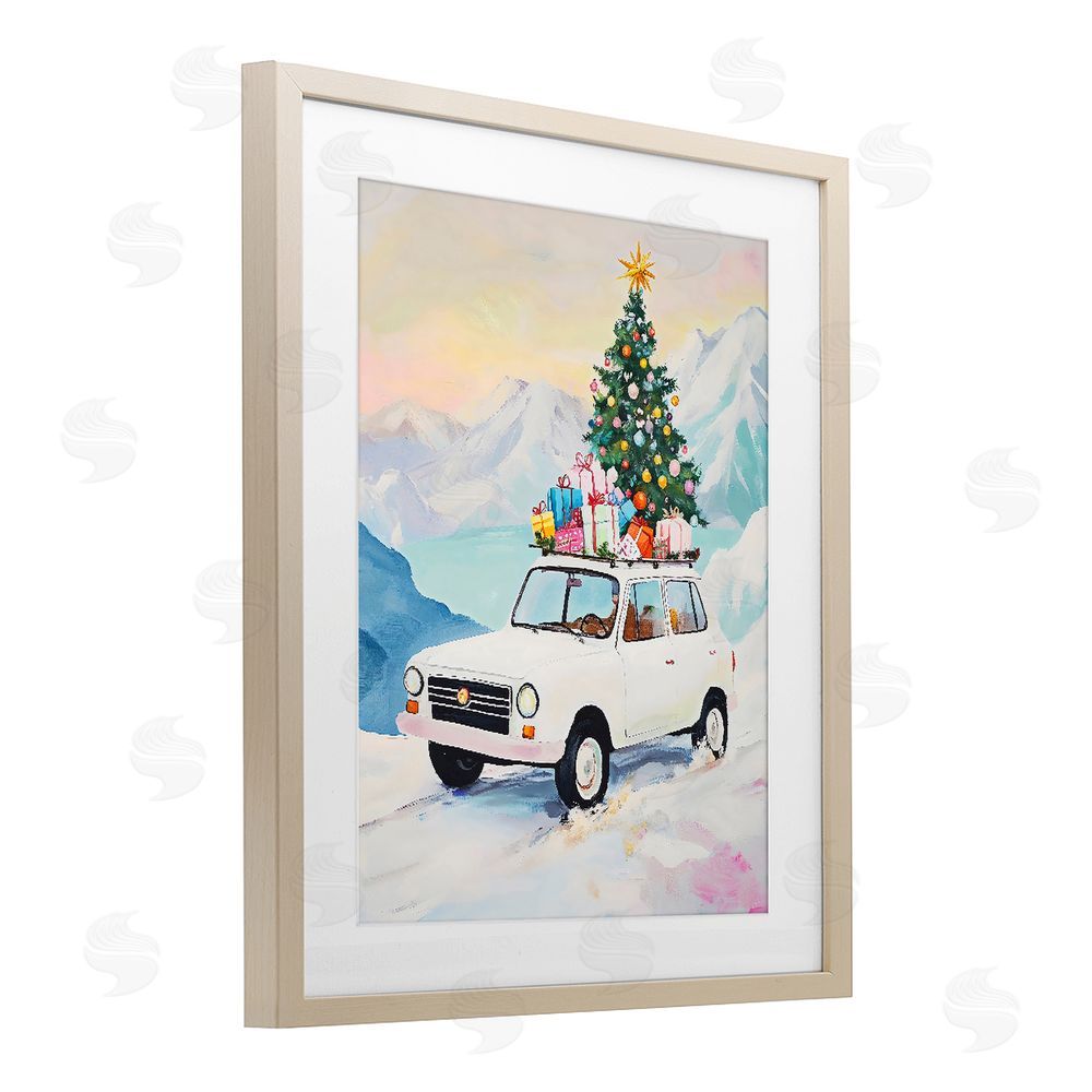 The Prints Vibe Christmas Van Trek Through Snow Brown Framed Print Under Glass Wall Art