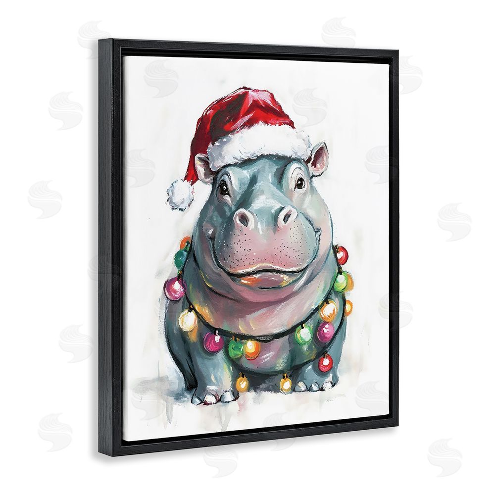 The Prints Vibe Christmas Lights Bedecked Hippo Black Floating Frame Canvas Wall Art Print