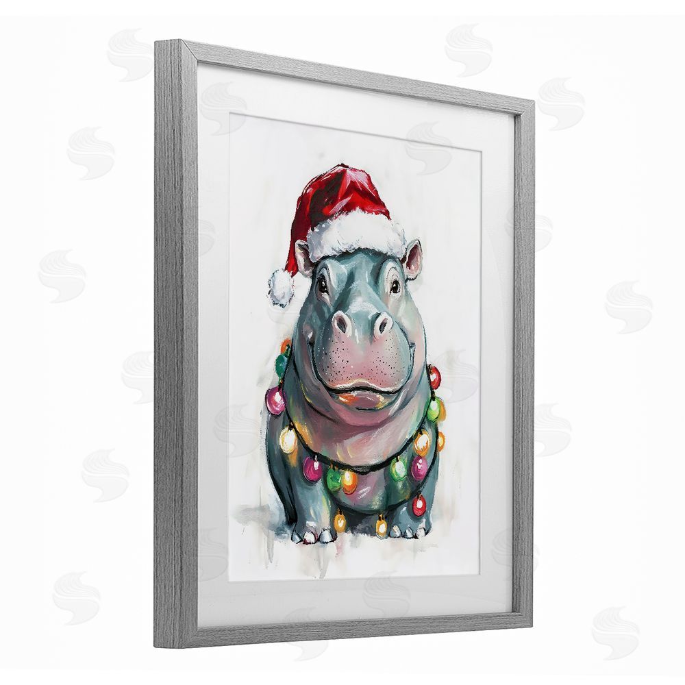 The Prints Vibe Christmas Lights Bedecked Hippo Gray Framed Print Under Glass Wall Art